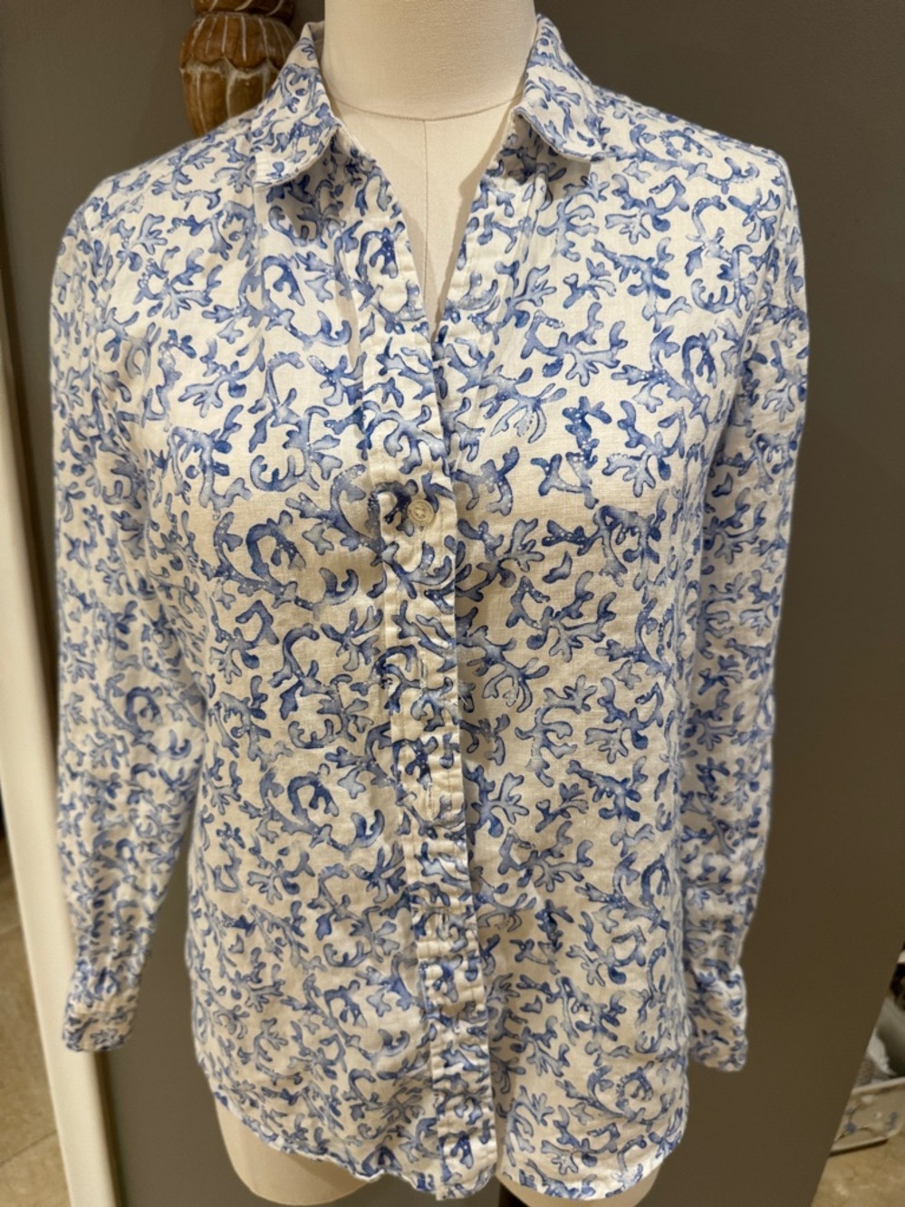 Tommy Bahama White Linen Shirt with Blue Floral Print